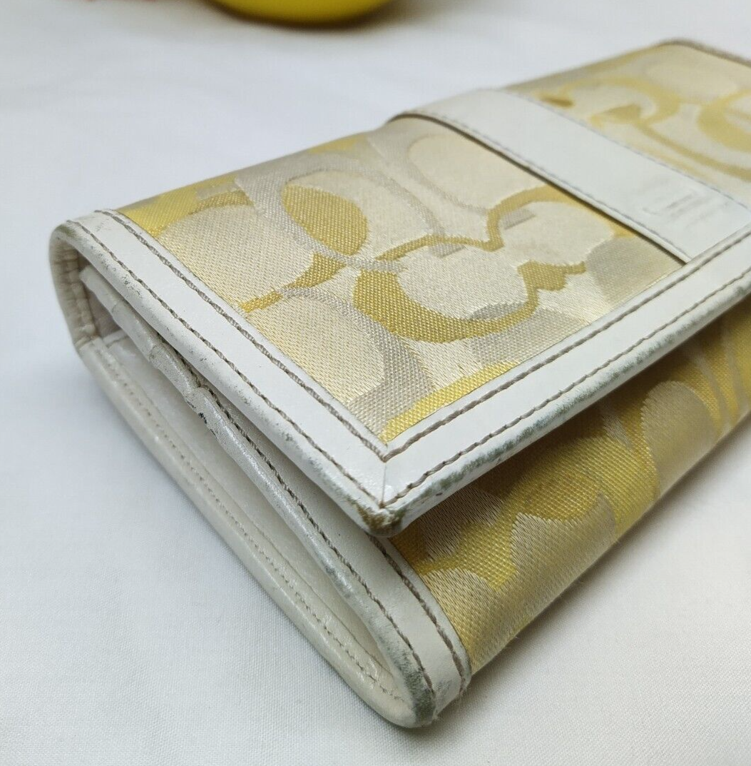 Coach Signature Yellow Canvas Stripe Credit Card Bifold Long