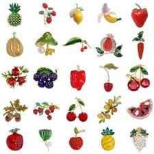 charming Fruit and vegetable brooches pins enamel crystal Rhinestone pearl pin