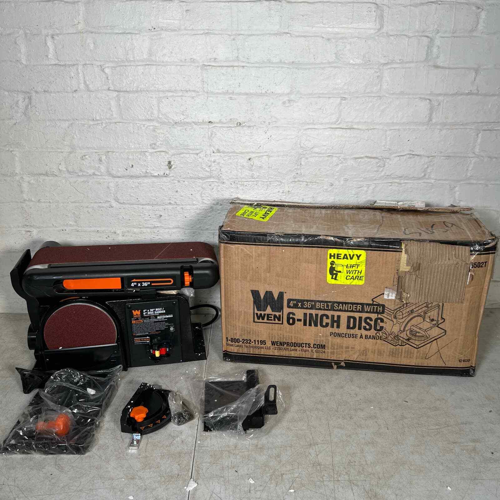WEN 4.3A Corded 4in x 36in Belt & 6in Disc Sander w Iron Base, DAMAGED, 6502T eBay