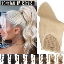 Human Hair Ponytail Clip In Wrap Around 100% Real Remy Extensions Blonde/THICK/A