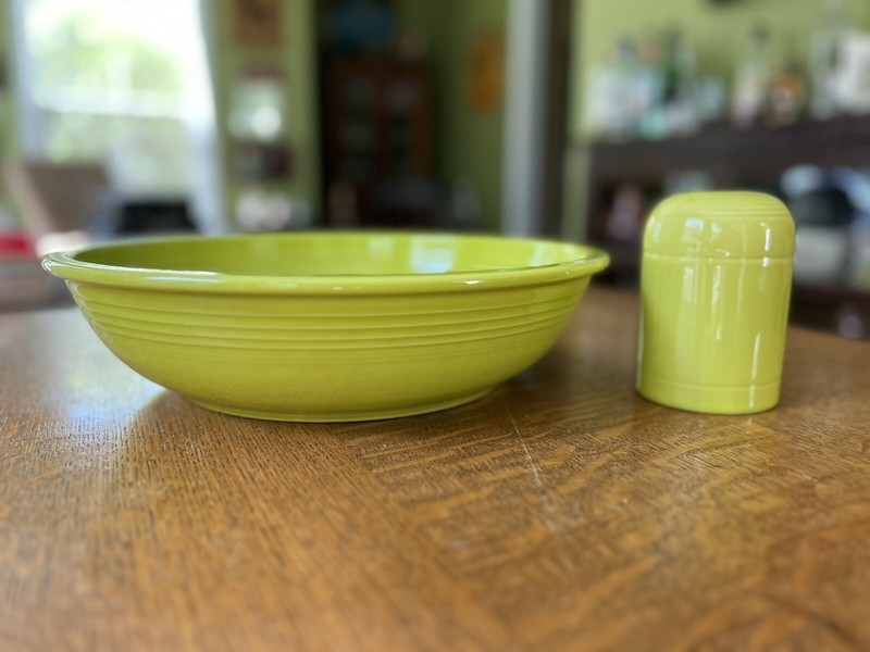 Fiesta Lemongrass 2 pc Pasta set - bowl & cheese shaker -retired Christmas color