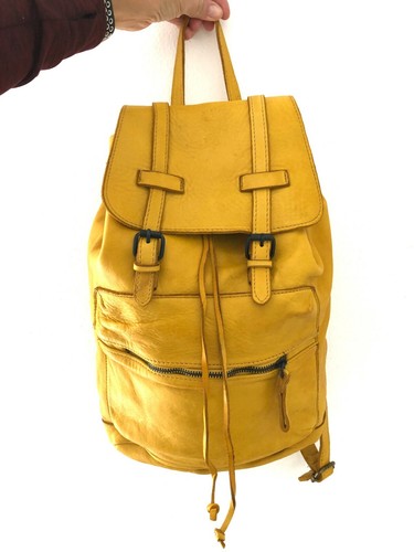 Donna Zaino Vera Pelle Lavata Borsa Spalla Viaggio Giallo Senape | eBay