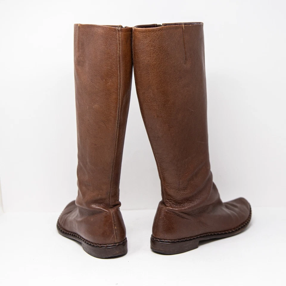 Alexander McQueen Para Mujer Cuero Genuino Punta Redonda Hasta la Rodilla Botas Zapatos Marrón Foto 3 de 4