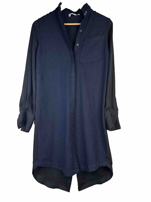 10 Crosby Derek Lam Womens Navy Wool Front Silk Shirt Dress Black Size S