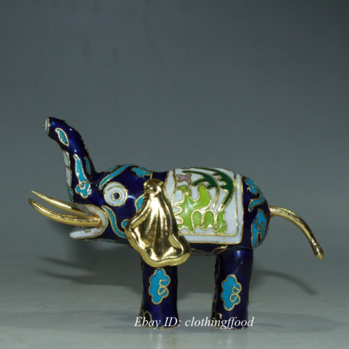 Early Collection of Purple Copper Tire Cloisonn É Silk Elephant Ornaments - Picture 1 of 9