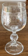 6  Import Assoc Bohemia Cascade Crystal Etched Water Wine Goblet Glasses  5 3/4"