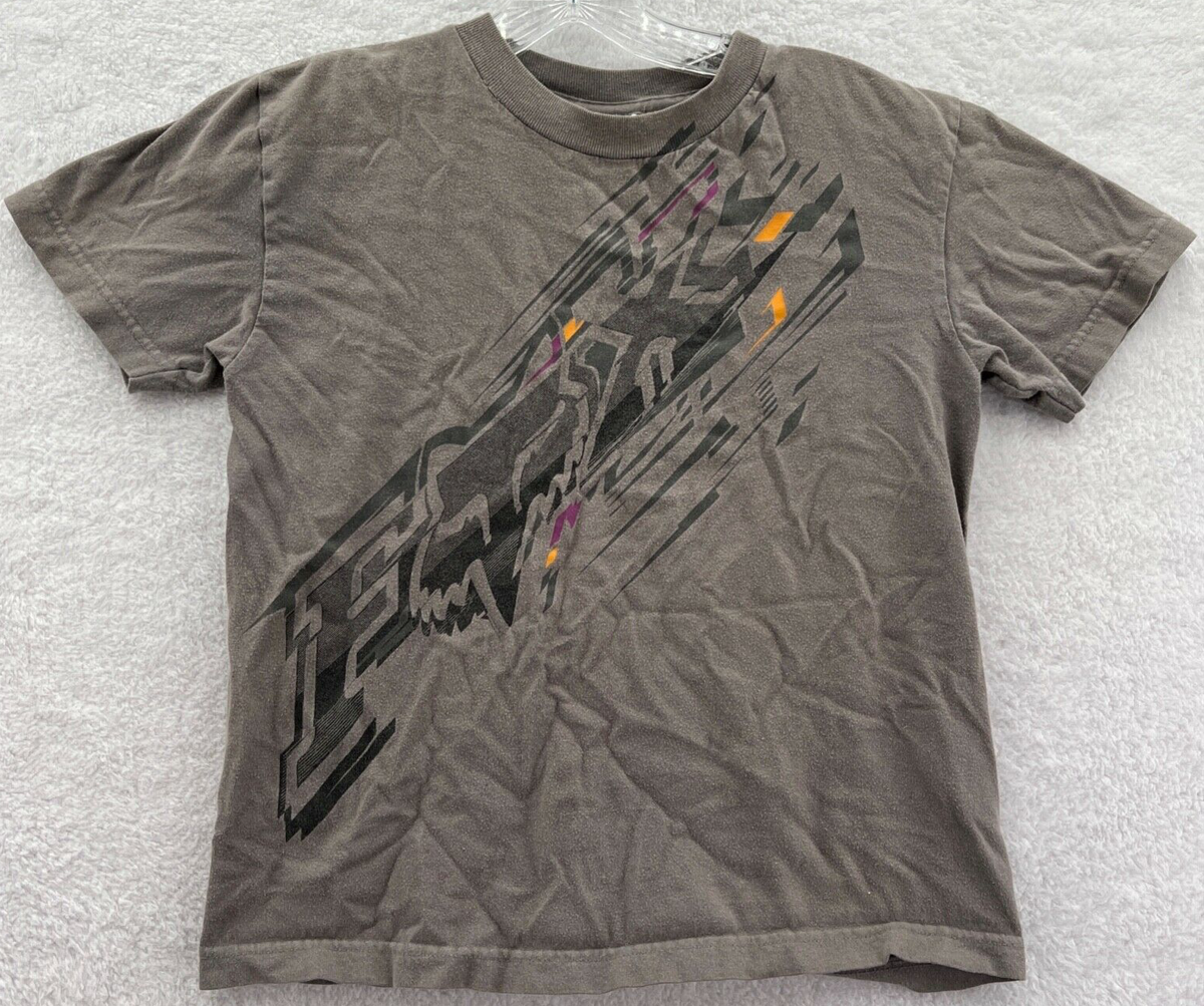 Fox Racing Shirt Boys Medium Gray Short Sleeve Cotton Crew Neck