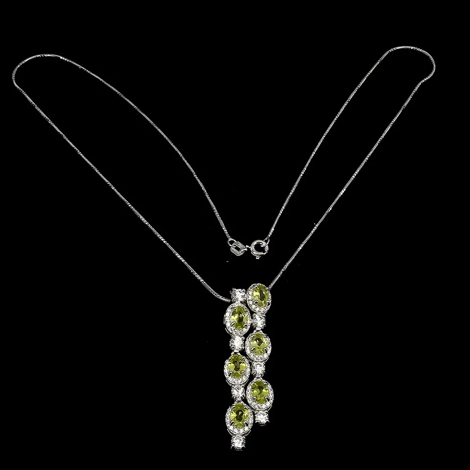 Collar de plata de ley 925 peridoto ovalado circonita cúbica piedras preciosas joyería 18 Foto 3 de 4