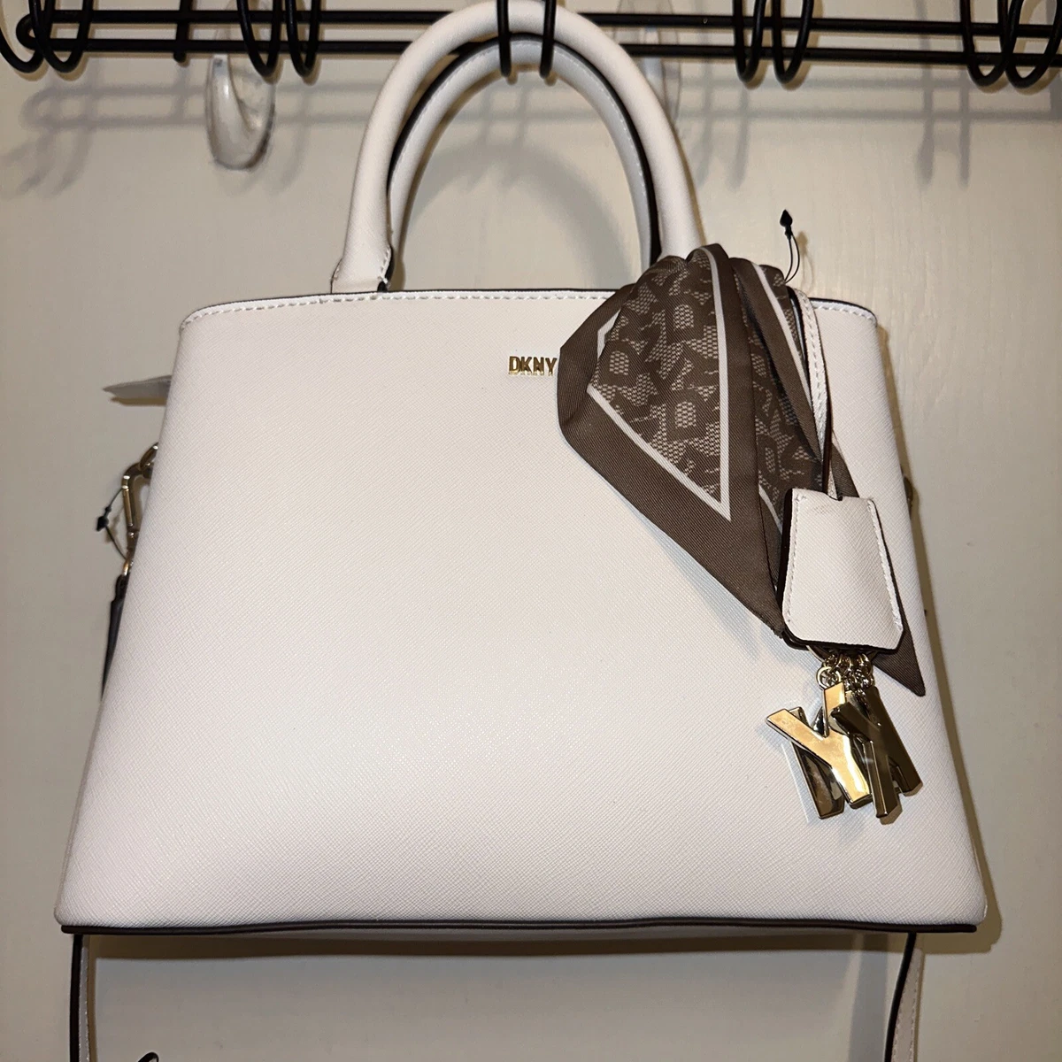 NEW IVORY WHITE CREAM DKNY PAIGE MD SATCHEL CROSSBODY PURSE BAG HANDBAG