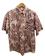 Local Motion Mens Button Up Shirt Hawaiian Pineapple Floral Red Size M