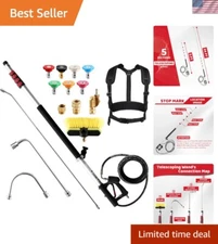 Effortless 24FT Pressure Washer Wand -  High Areas with 3 Curved Extensions