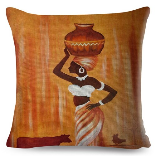 Orange Abstract Painting Africa life Collection African Woman Home Decor Pillow - Picture 36 of 38