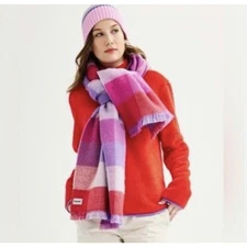 NWT Crayola Kohl's Blanket Scarf Pink Red Purple Plaid Fringed Edges 74"x24"