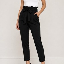 Express High Rise Ankle Paperbag Pants Black Tie Waist Petite 6P Career Office