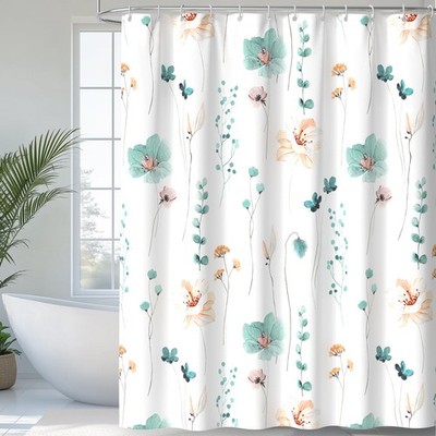 QiyI Watercolor Floral Shower Curtain, Flowers Print Minimalist Bathroom Curtain