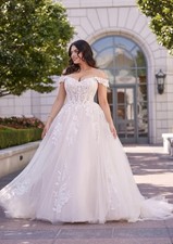 Ivory Off-Shoulder Sweetheart Princess Ball Gown Tulle Lace Applique Train