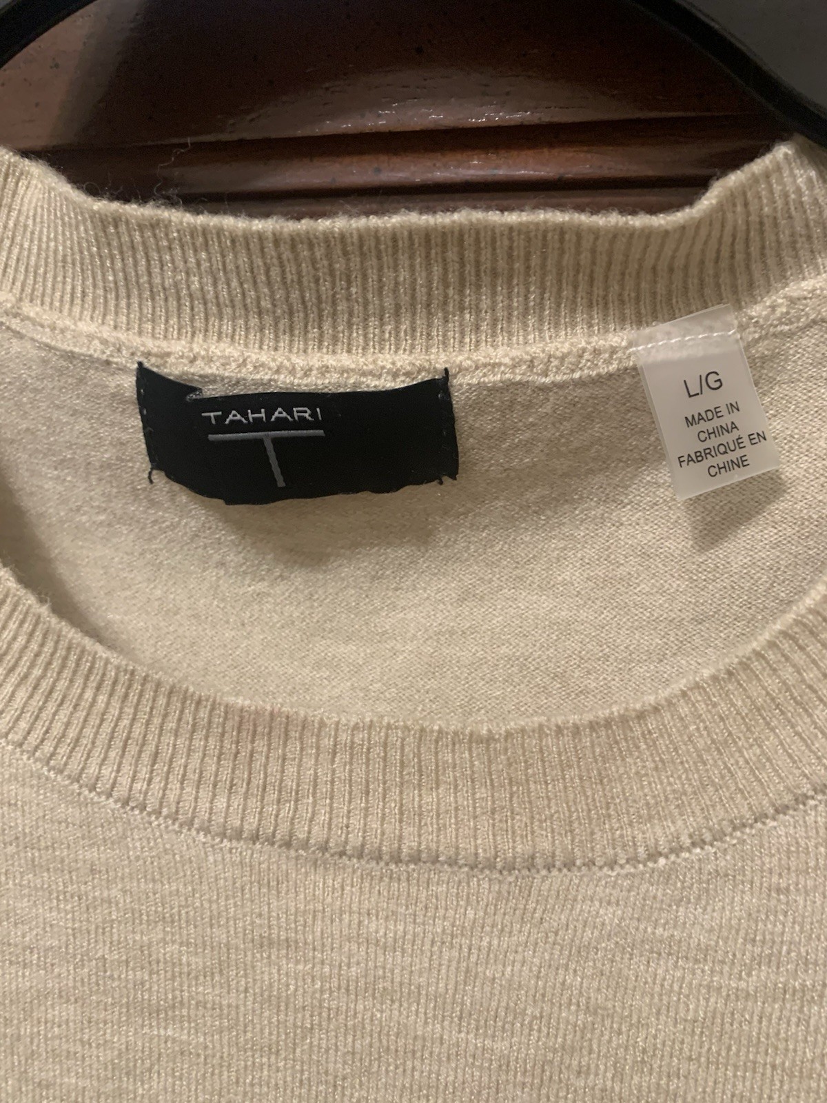 Tahari Light Cream/stone Color Basic Sweater Sz L - image 2