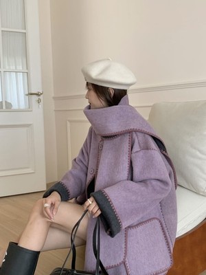 Womens Reversible Double Sided Wool Single Breasted Scarf Mid Long