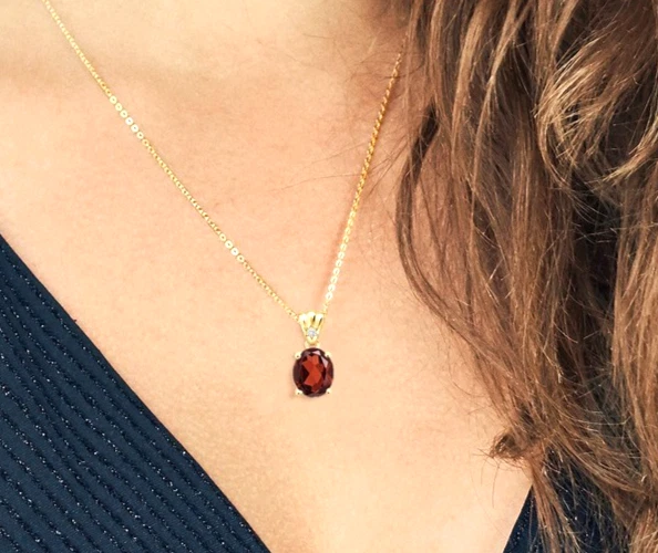 Ohne Kette 3.70 Karat Ovaler Red Garnet IN 925 Gelbgold Versilbert Anhänger - Bild 2 von 4