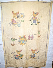 CC1 Antique Vintage Handmade Baby Crib Quilt Blanket Nursery Cross Stitch Animal
