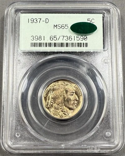 1937-D Buffalo Nickel 5c - PCGS MS65 CAC -  OGH 2.1 Green Holder