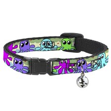 Cat Collar Breakaway with Bell Octopus Cartoon NARROW Fits 8.5-12"