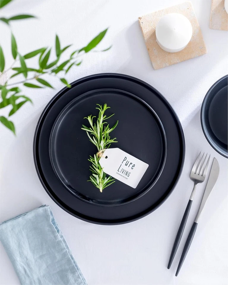 Set Piatti piani nero moderno gres porcellanato 6 persone ceramica - Immagine 2 di 4