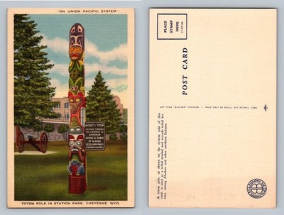 Cheyenne, WY-Wyoming, Totem Pole Station Park Post View Vintage Postcard