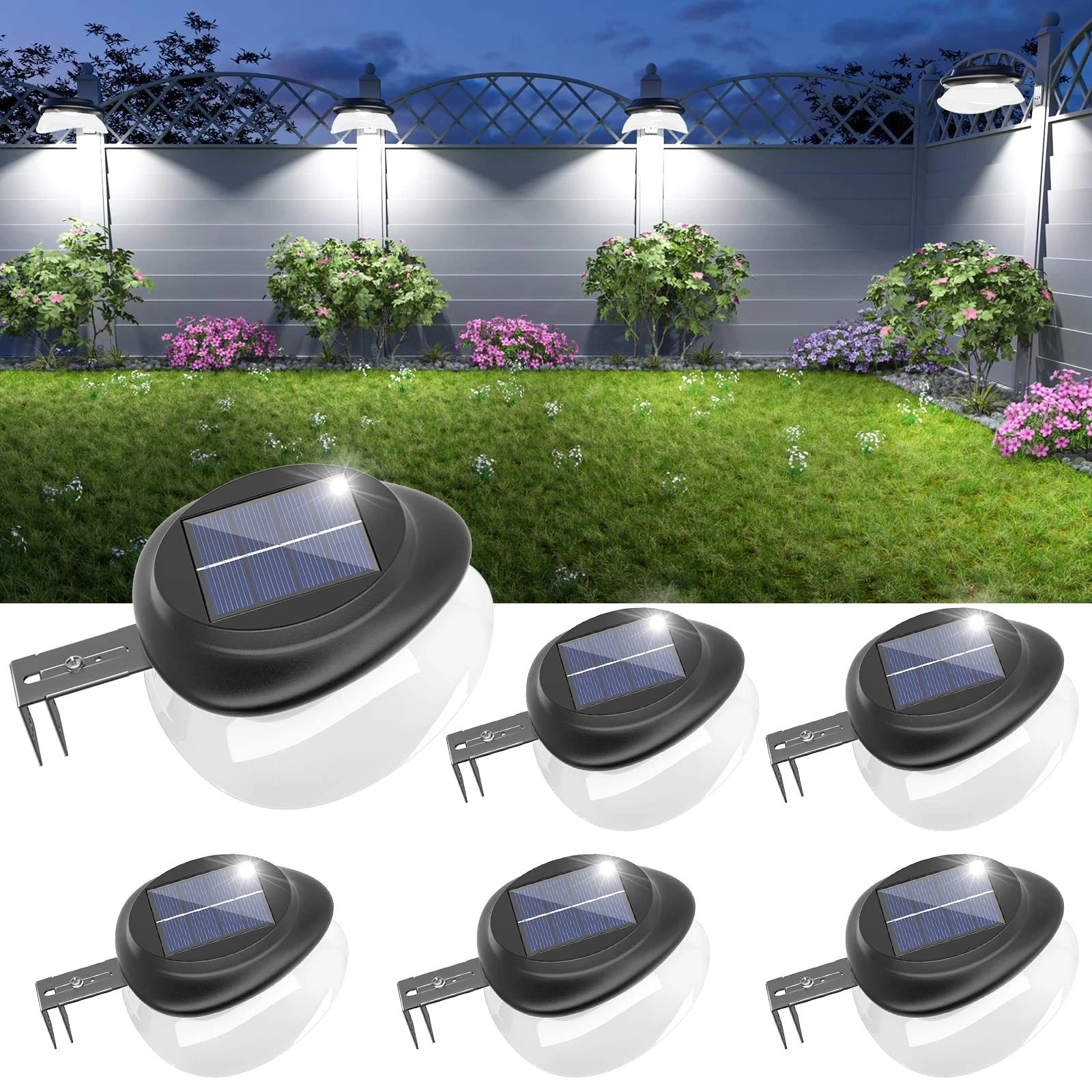 Solar Fence Lights, Bright Security Outdoor Backyard Lights Waterproof, Patio...