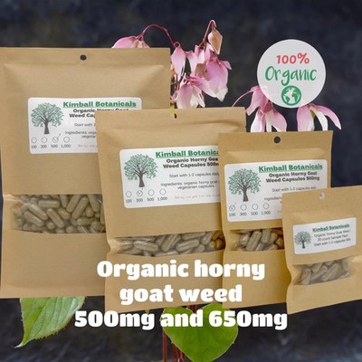 Organic Horny Goat Weed, Barrenwort, (Epimedium) 500mg and 650mg vegetarian or