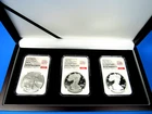 2026 W & P,  3-Coin Set, Silver Eagle 40th Ann. NGC MS/PF 70,  250 Flag Label