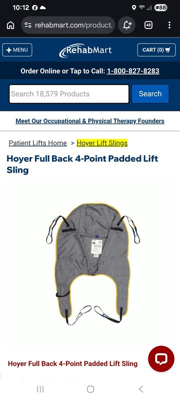 JOERNS HOYER FULL BACK SLING MEDIUM  600LB CAPACITY NEW