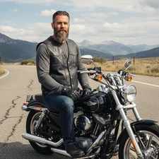 Alpha Cycle Gear Mens Black Leather Motorcycle Vest Jacket Size L