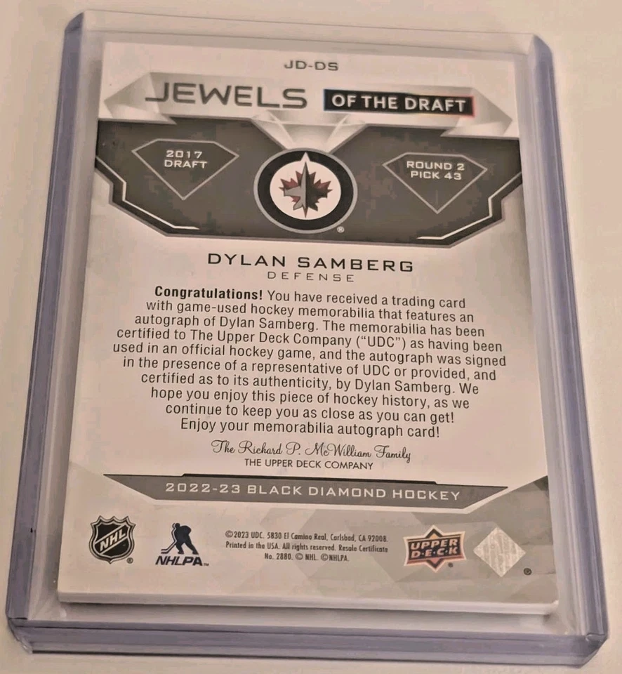 2022-23 Black Diamond Jewels of the Draft Patch Auto #JDDS Dylan Samberg (42/99) - Image 3 of 3