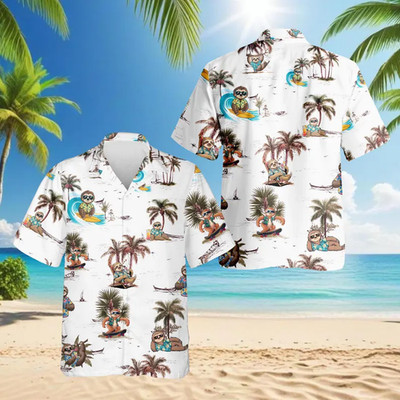 Cute Sloth Hawaiian Shirt, Funny Beach Sloth Aloha Shirt, Tropical Animal Vacati