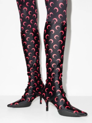 NEW Marine Serre Crescent Moon 50mm Heel Sock Knee High Boot