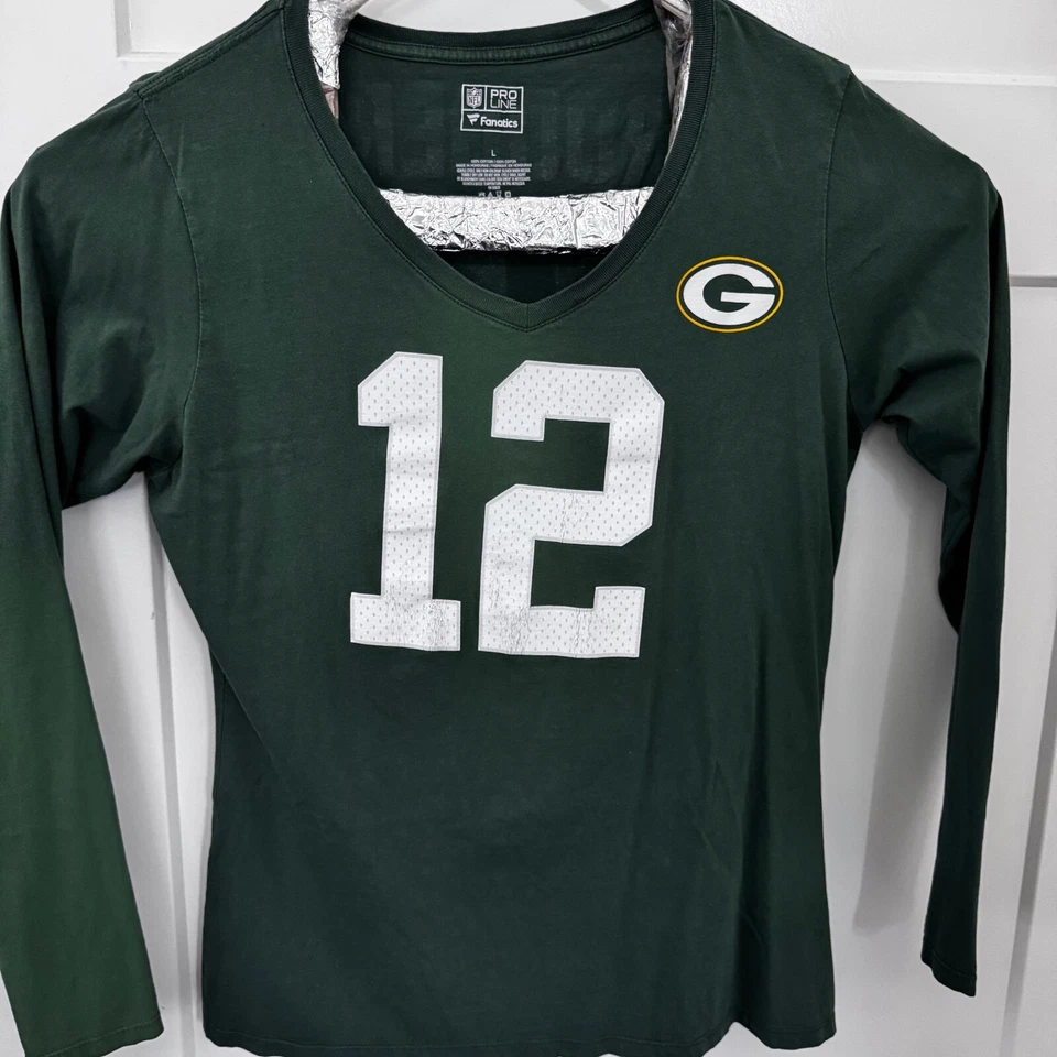 Camisa NFL Proline Fanatics Cuello en V L Manga Larga Green Bay Packers 100% Algodón Foto 2 de 4