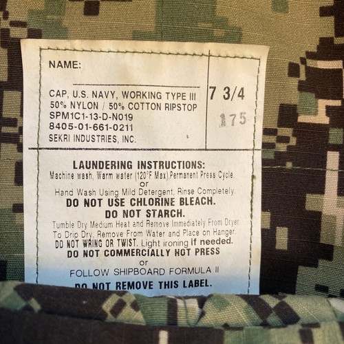 US Navy Working Type III Green Digital Camo Hat Size 7 3/4 NWOT Free Shipping - Picture 4 of 5