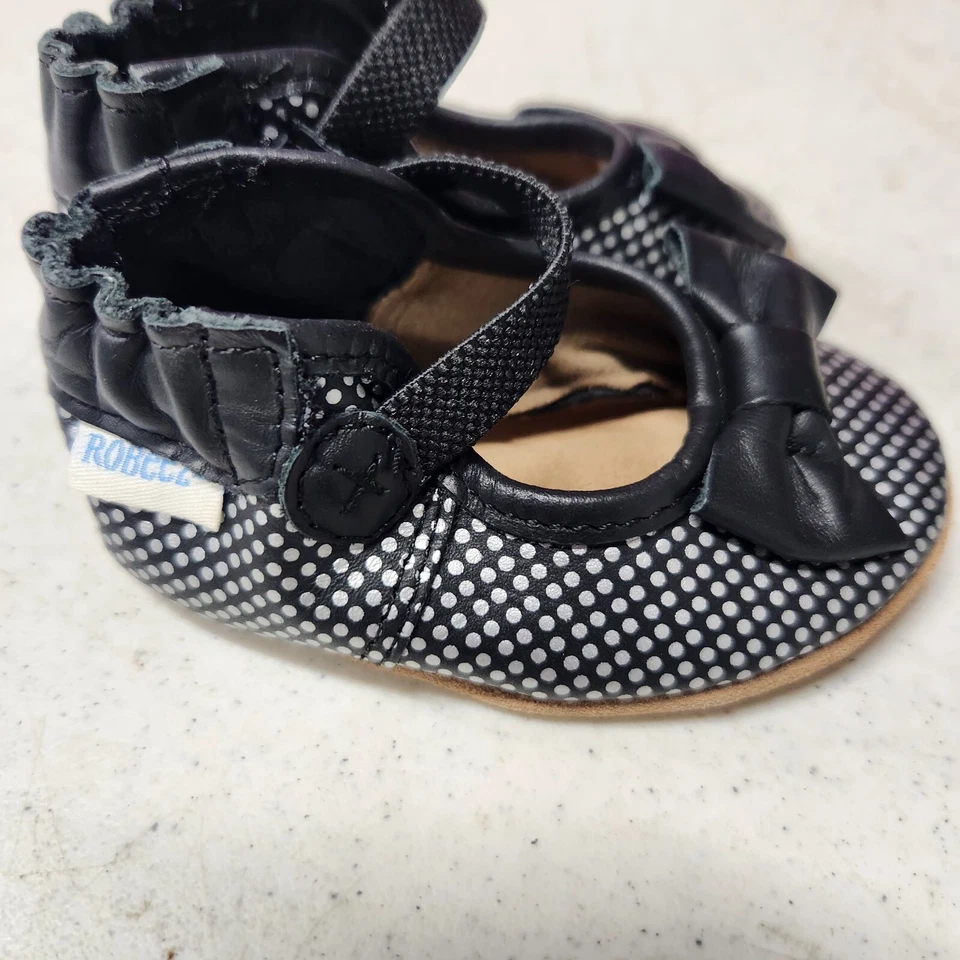 ROBEEZ Black Silver Leather Bow 0-6m Soft Crib Shoes Dressy Party Holiday - Image 3 of 4