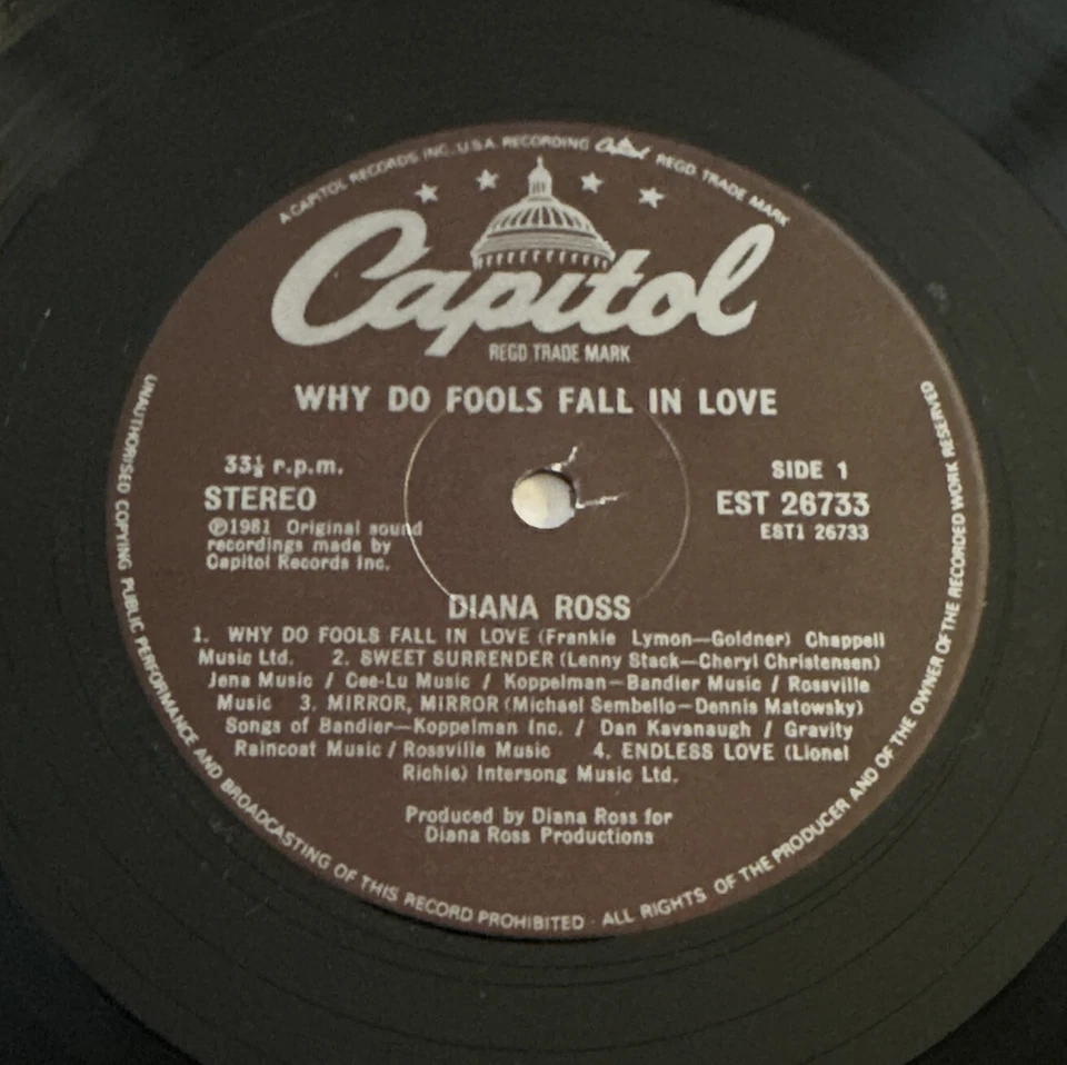 DIana Ross ~ Why Do Fools Fall In Love ~ LP Vinyl Record EX / EX Condition - Image 3 of 4