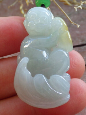 Video Certified Green Burma Natural A Jade jadeite Pendant Monkey Coin 猴子 642579