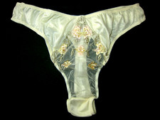 USA VINTAGE VICTORIA SECRET SATIN FLORAL LACE STRING THONG PANTY M SILKY SISSY