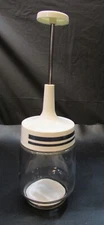 Vintage Gemco USA Glass Jar Stainless Steel Blades Hand Food Nut Chopper White