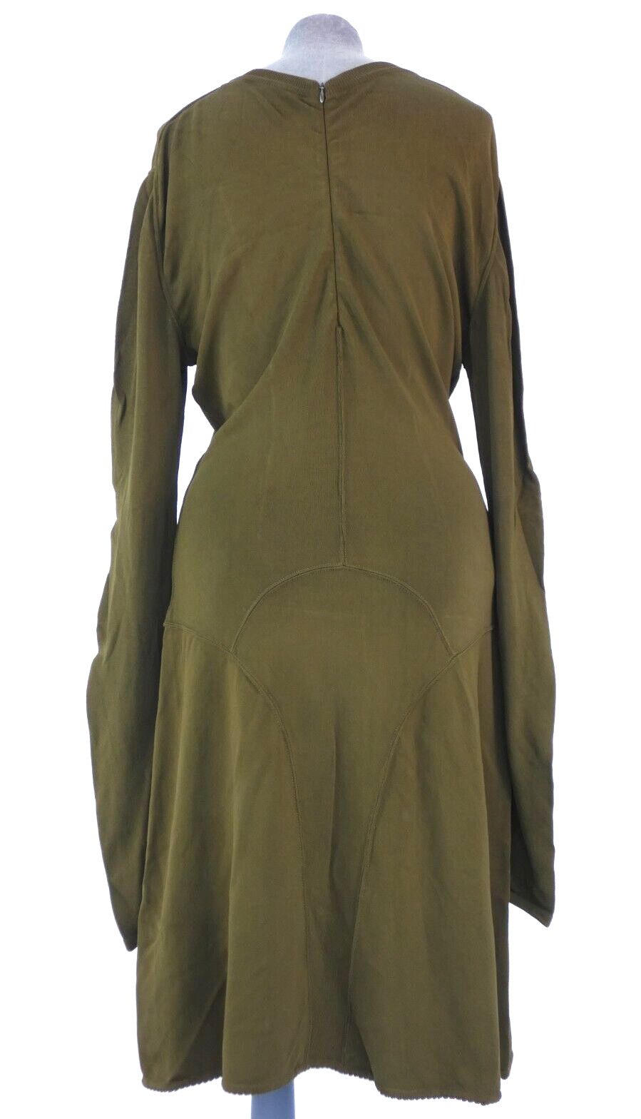 Alaia Dress Green Khaki Extra Long Sleeve Stretch Fine Knit Back Zip Vintage M image 5