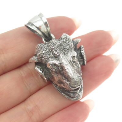 925 Sterling Silver Vintage Real Round-Cut Diamond Aries Zodiac Sign ...
