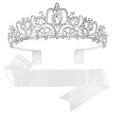 Crown and Sash White Sash Blank Satin Sash Prom Crown Custom Sash Court Sash ...