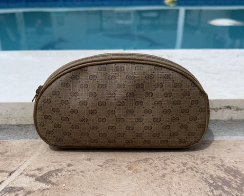 VINTAGE GUCCI HELLBRAUN LEDER LOGO REISSVERSCHLUSS TOP DETAIL KOSMETIKTASCHE HERGESTELLT IN ITALIEN - Bild 2 von 12