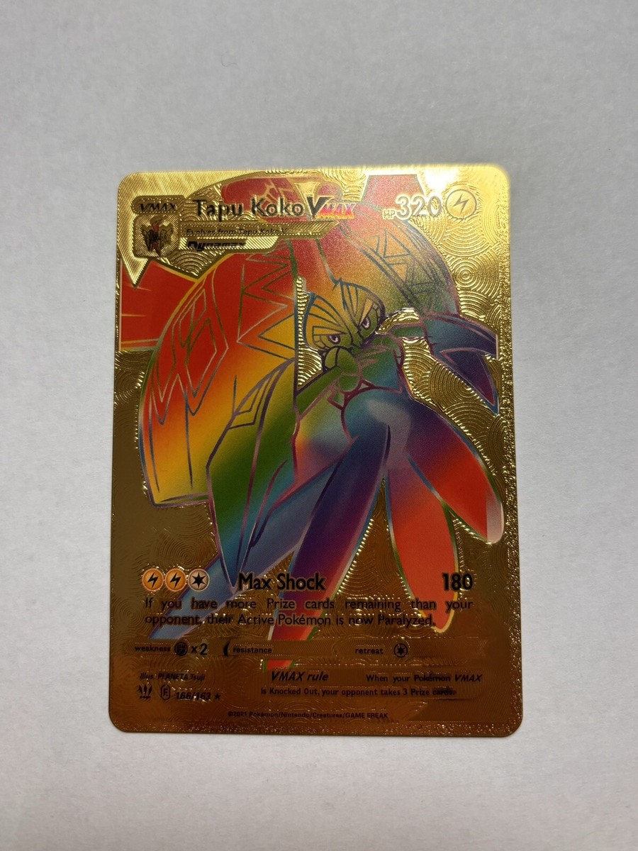 Tapu Koko Vmax Dynamax Textured Gold Foil Display Card Rainbow Fan