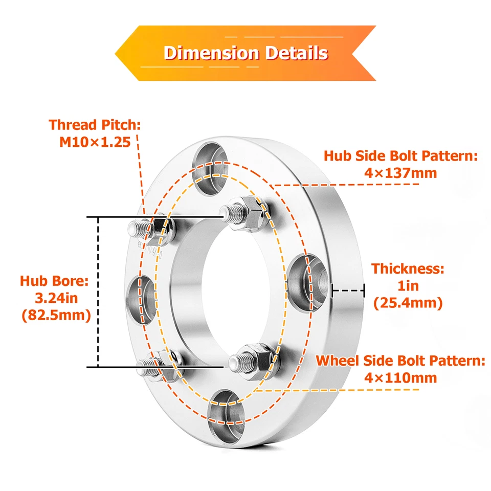 Espaciador adaptador de rueda de 4x137 a 4x110 4 piezas 1,0" para Kawasaki Bayou/Brute Force 650 Foto 3 de 4