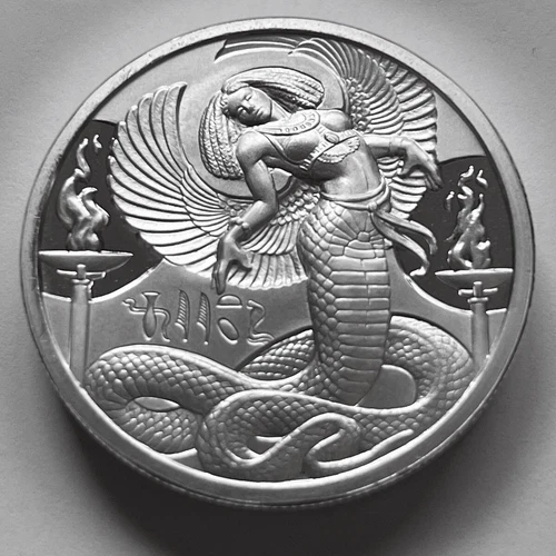 2 OZ .999 FINE SILVER WADJET EGYPTIAN GODS SERIES ULTRA HIGH RELIEF